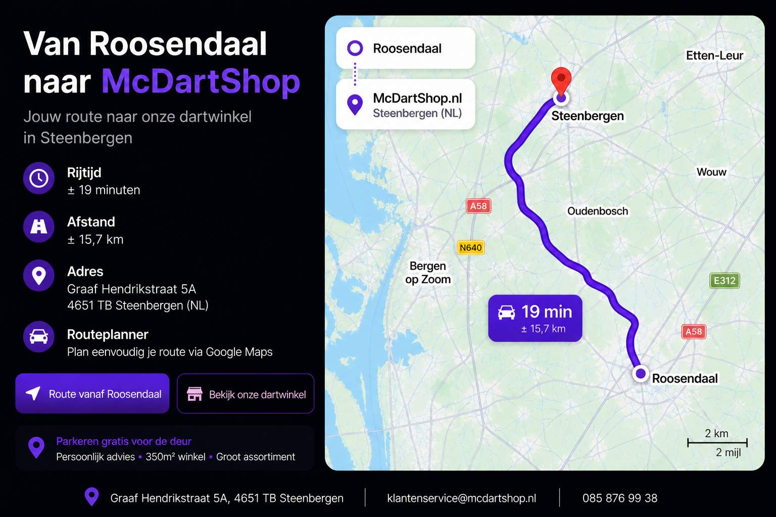 Route van Roosendaal naar McDartShop in Steenbergen
