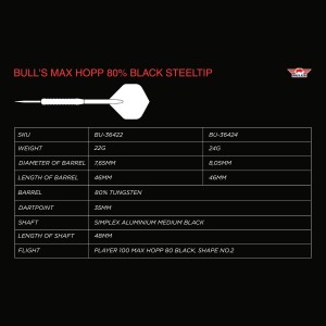 Bull's Max Hopp 80% Black Dartpijlen